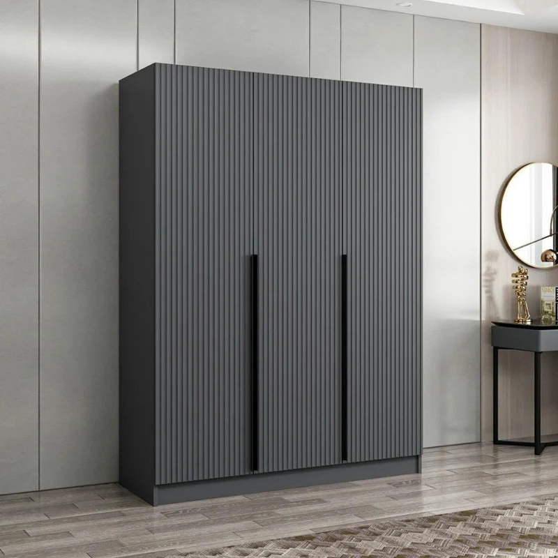 Armadio 3 ante battenti effetto cannettato antracite 135x52x210H Kale