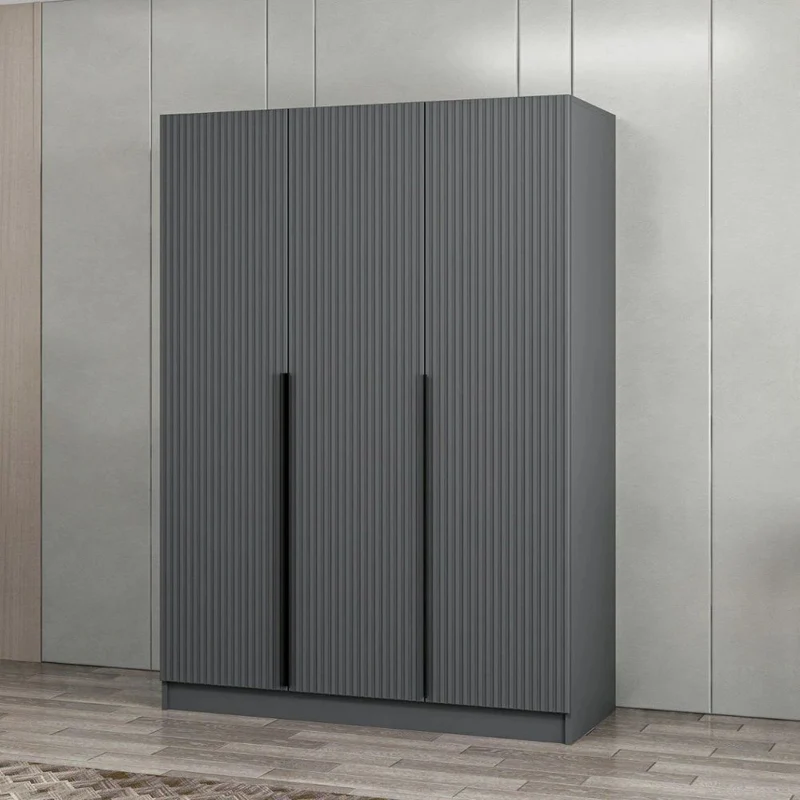 Armadio 3 ante battenti effetto cannettato antracite 135x52x210H Kale