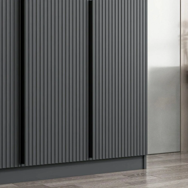 Armadio 3 ante battenti effetto cannettato antracite 135x52x210H Kale