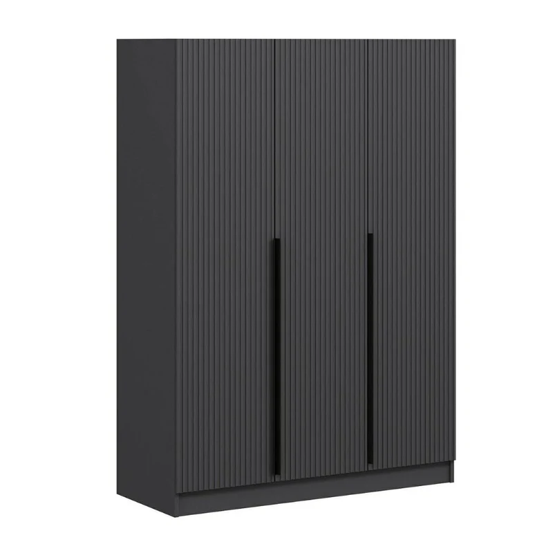 Armadio 3 ante battenti effetto cannettato antracite 135x52x210H Kale