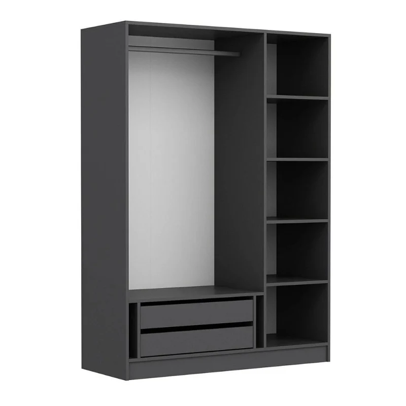 Armadio 3 ante battenti effetto cannettato antracite 135x52x210H Kale