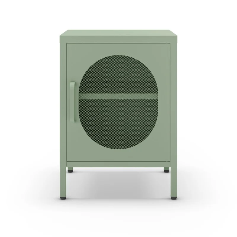 Comodino in metallo con anta reticolata colore verde menta Diora