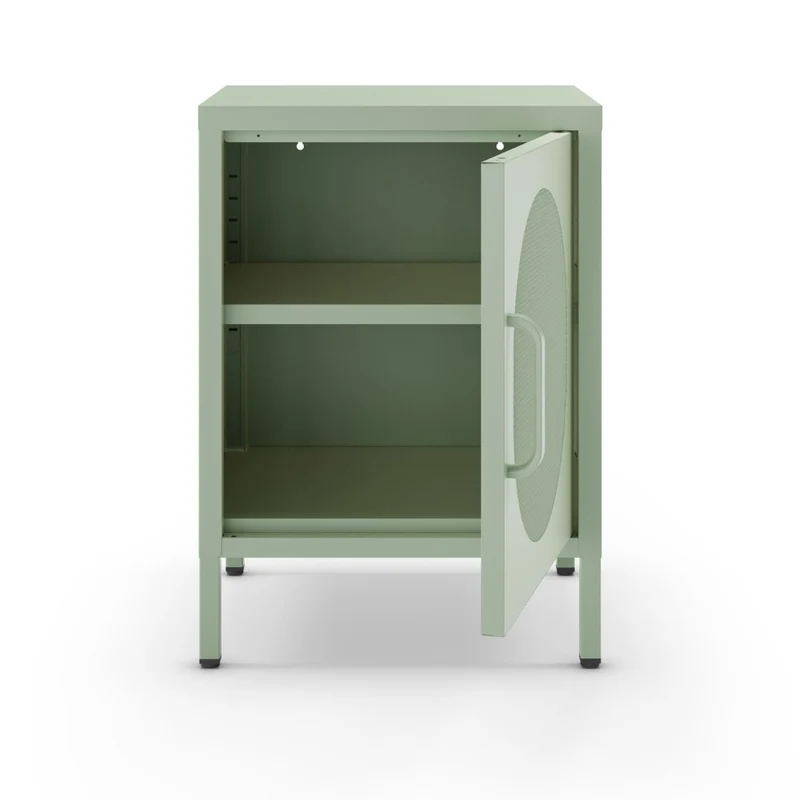 Comodino in metallo con anta reticolata colore verde menta Diora
