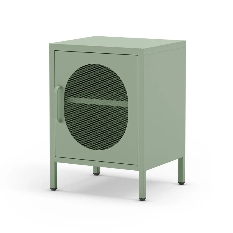 Comodino in metallo con anta reticolata colore verde menta Diora