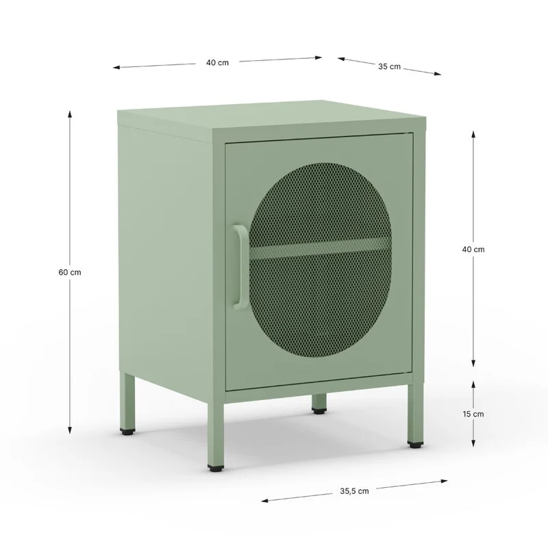 Comodino in metallo con anta reticolata colore verde menta Diora