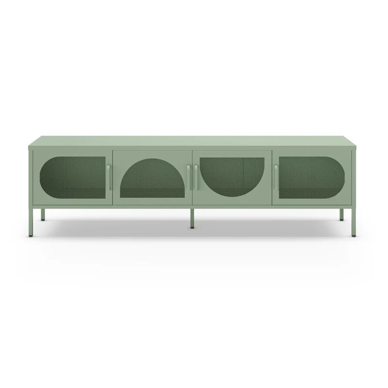 Porta TV in metallo con 4 ante reticolate colore verde menta 180x35x50H Tayra