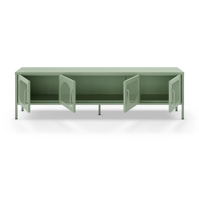 Porta TV in metallo con 4 ante reticolate colore verde menta 180x35x50H Tayra