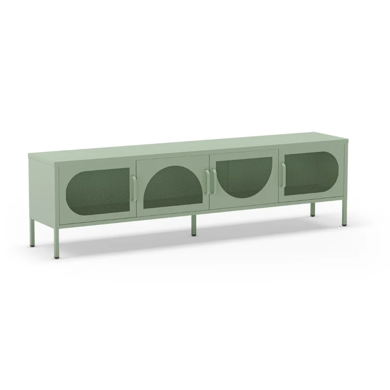 Porta TV in metallo con 4 ante reticolate colore verde menta 180x35x50H Tayra
