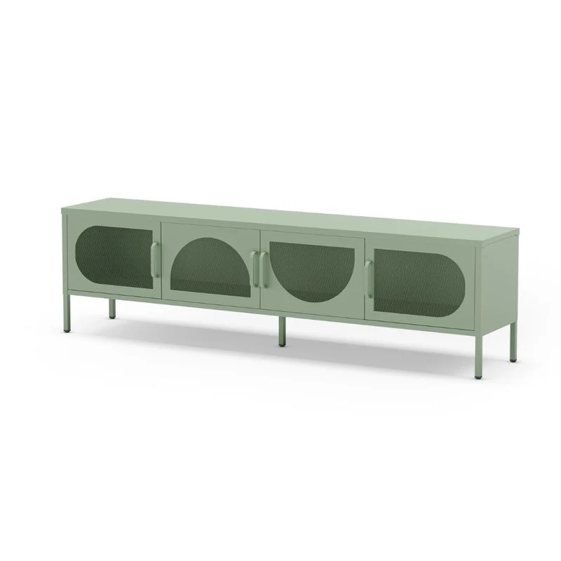 Porta TV in metallo con 4 ante reticolate colore verde menta 180x35x50H Tayra