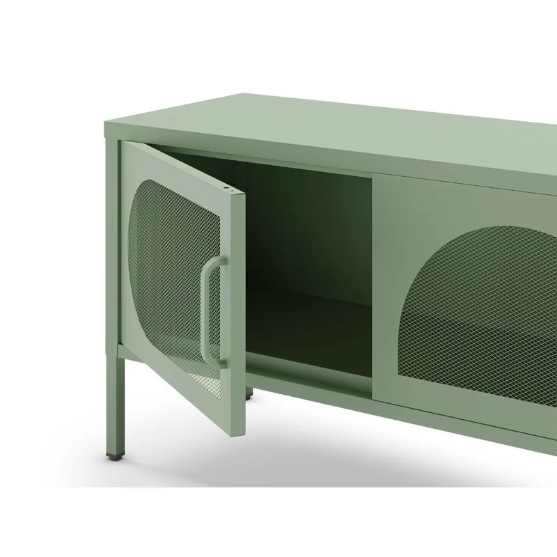Porta TV in metallo con 4 ante reticolate colore verde menta 180x35x50H Tayra