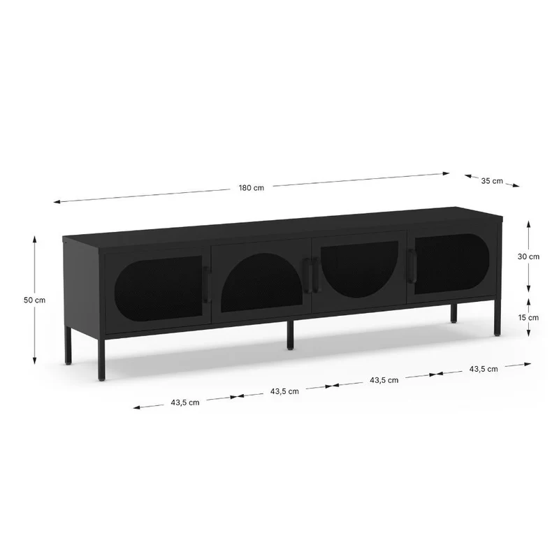 Porta TV in metallo con 4 ante reticolate colore nero 180x35x50H Tayra