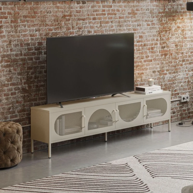 Porta TV in metallo con 4 ante reticolate colore crema 180x35x50H Tayra