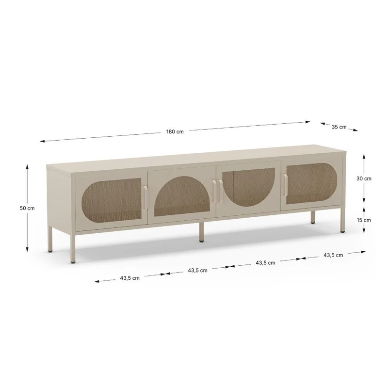 Porta TV in metallo con 4 ante reticolate colore crema 180x35x50H Tayra
