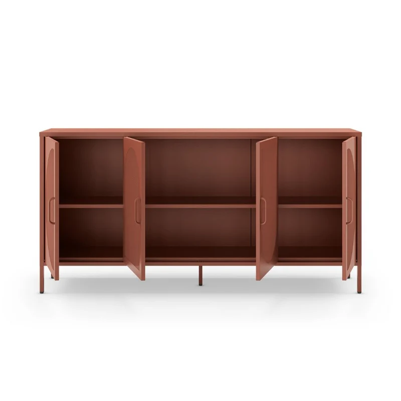Credenza in metallo con 4 ante reticolate colore terracotta 160x40x90H Tayra