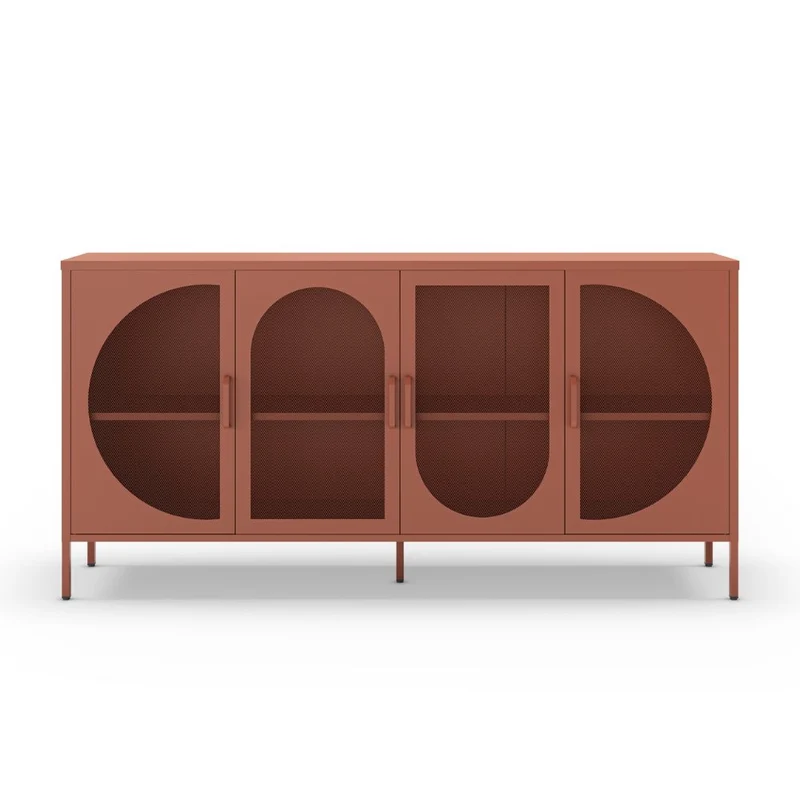 Credenza in metallo con 4 ante reticolate colore terracotta 160x40x90H Tayra
