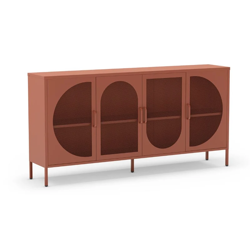 Credenza in metallo con 4 ante reticolate colore terracotta 160x40x90H Tayra