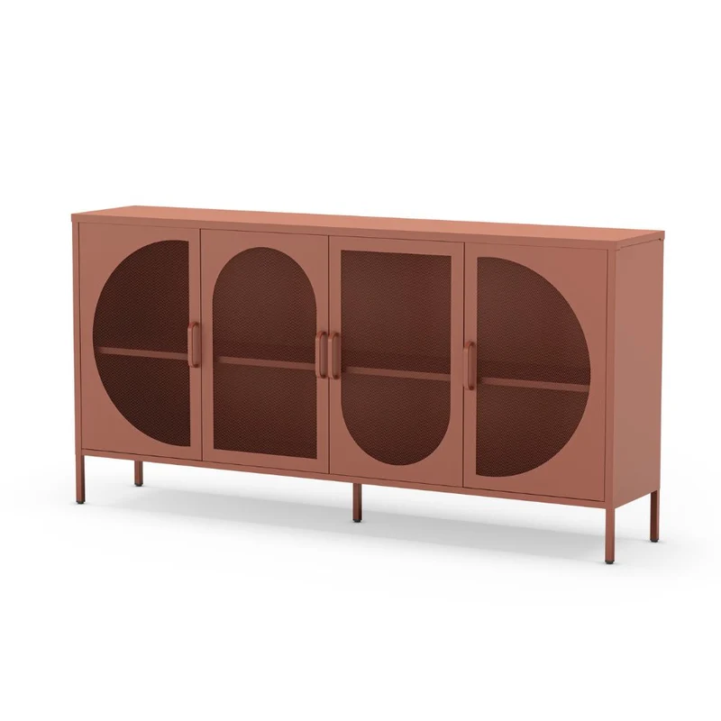 Credenza in metallo con 4 ante reticolate colore terracotta 160x40x90H Tayra