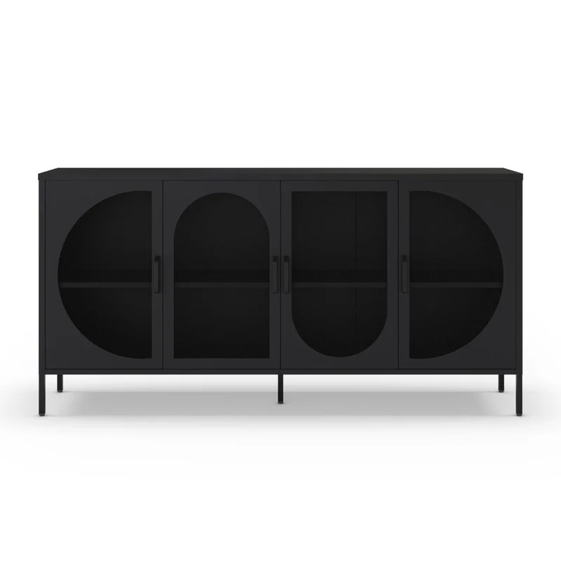 Credenza in metallo con 4 ante reticolate colore nero 160x40x90H Tayra
