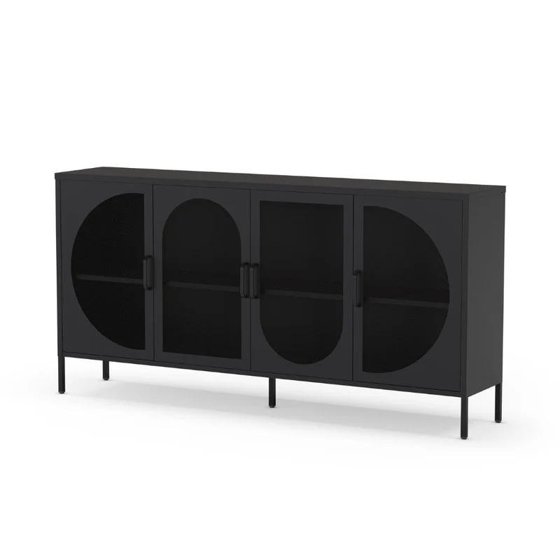 Credenza in metallo con 4 ante reticolate colore nero 160x40x90H Tayra