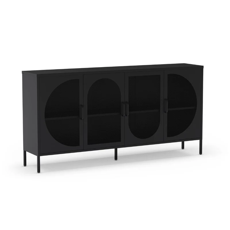 Credenza in metallo con 4 ante reticolate colore nero 160x40x90H Tayra