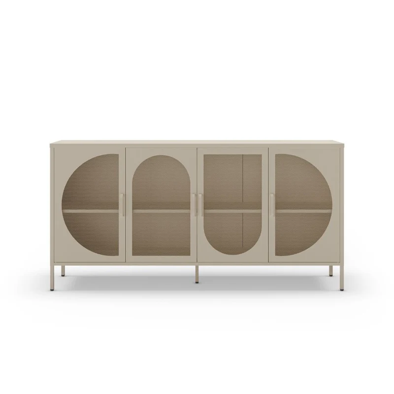 Credenza in metallo con 4 ante reticolate colore crema 160x40x90H Tayra