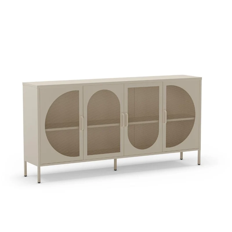 Credenza in metallo con 4 ante reticolate colore crema 160x40x90H Tayra