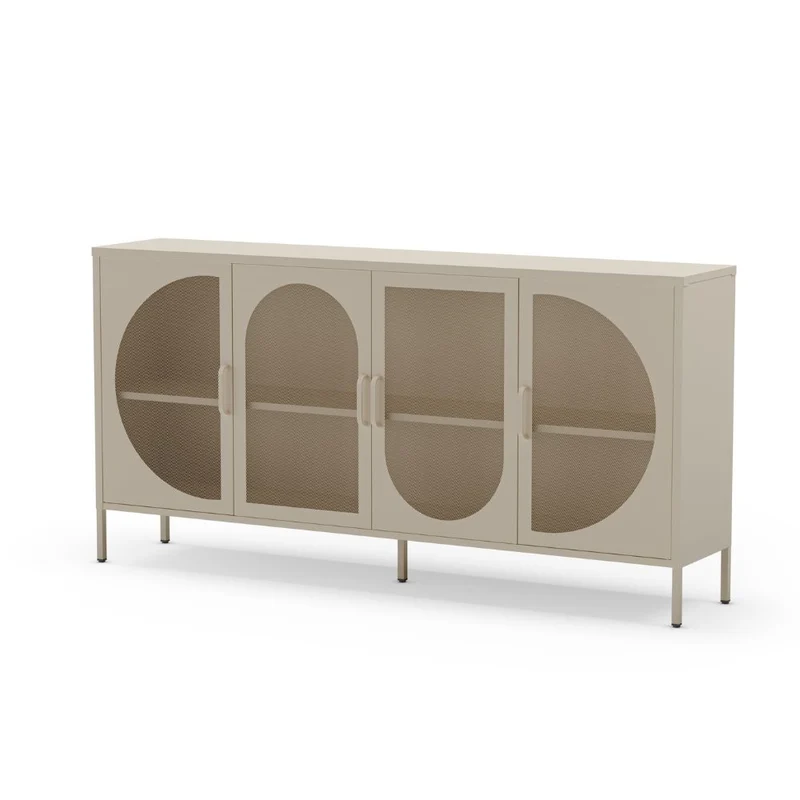 Credenza in metallo con 4 ante reticolate colore crema 160x40x90H Tayra