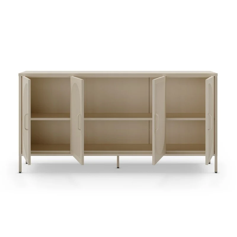 Credenza in metallo con 4 ante reticolate colore crema 160x40x90H Tayra