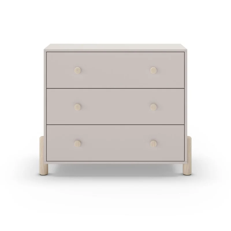 Cassettiera in legno massiccio con 3 cassetti beige e gambe in pino naturale 90x40x80H Enola