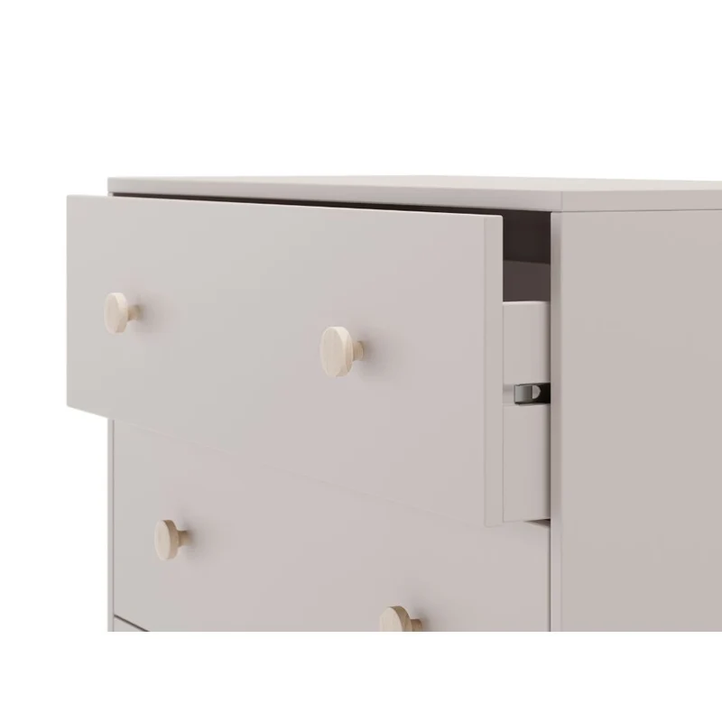 Cassettiera in legno massiccio con 3 cassetti beige e gambe in pino naturale 90x40x80H Enola