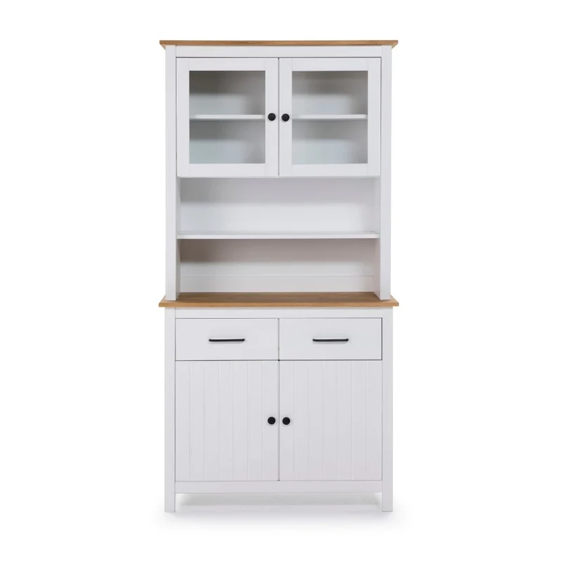 Credenza alta con vetrina in legno massiccio colore bianco e rovere 90x40x180H Miranda