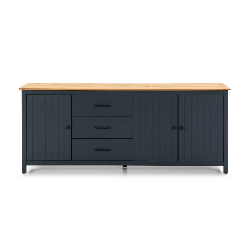 Credenza in legno massiccio colore blu e pino 191x40x80H Miranda