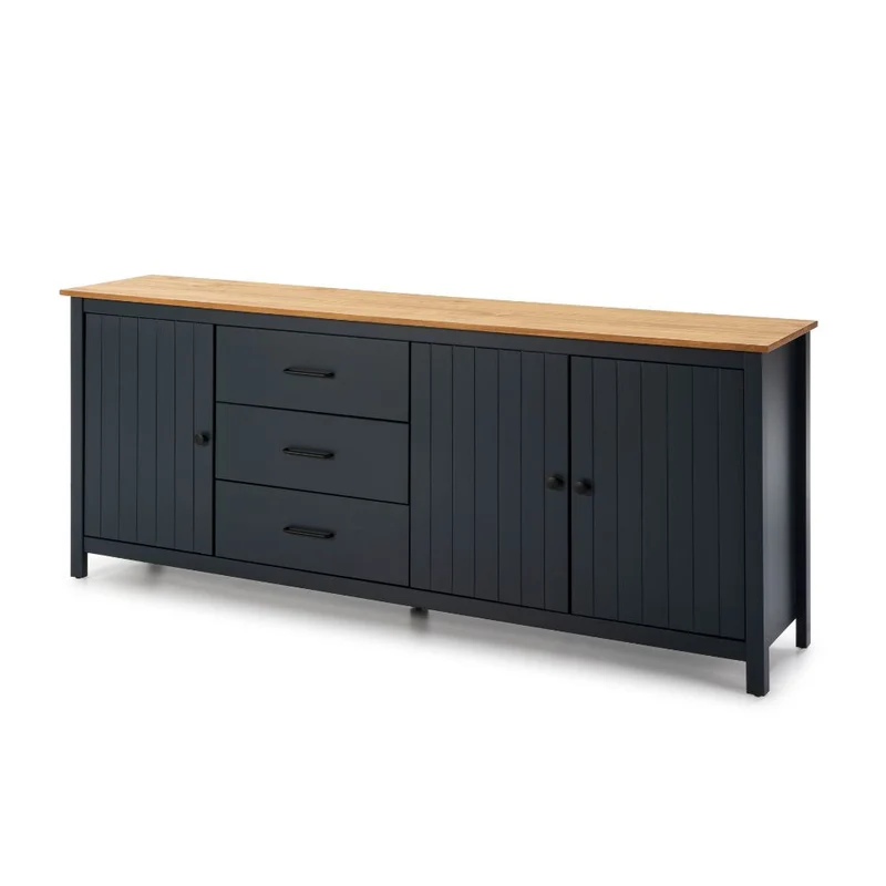 Credenza in legno massiccio colore blu e pino 191x40x80H Miranda