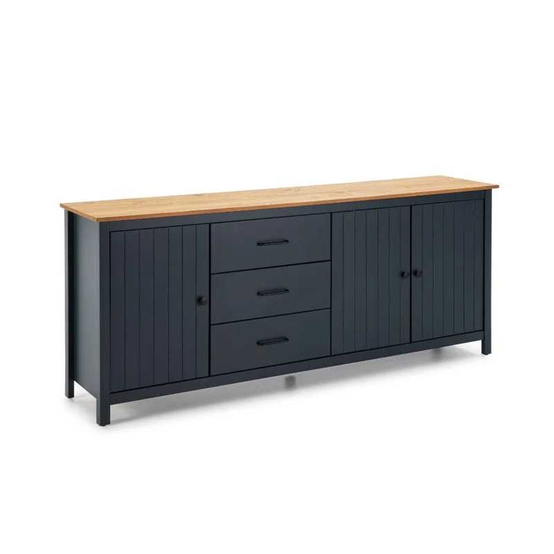 Credenza in legno massiccio colore blu e pino 191x40x80H Miranda