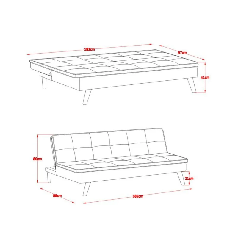 Divano letto 3 posti colore grigio 182x88x80H Lunaria