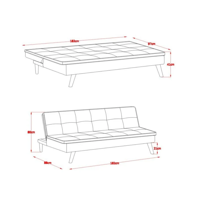 Divano letto 3 posti colore crema 182x88x80H Lunaria