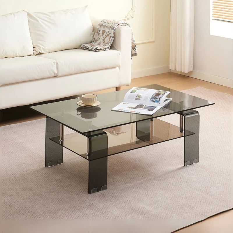 Tavolino con due ripiani in vetro nero fumè 100x60x39h Crystal