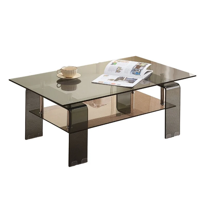 Tavolino con due ripiani in vetro nero fumè 100x60x39h Crystal