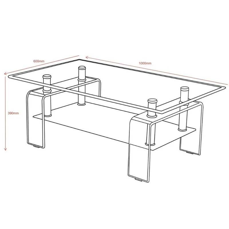 Tavolino con due ripiani in vetro nero fumè 100x60x39h Crystal