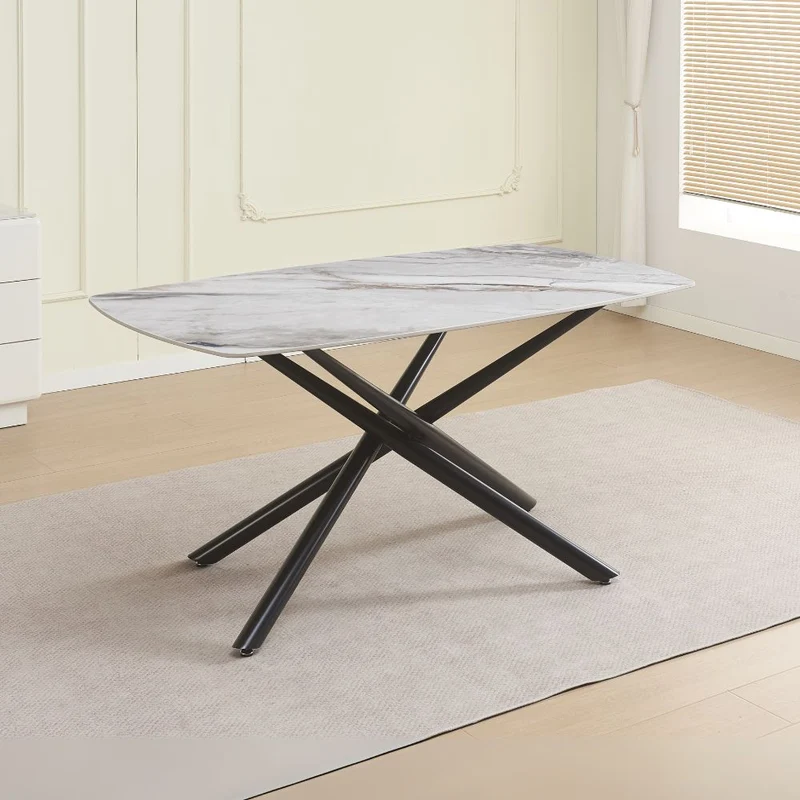 Tavolo con piano in ceramica effetto marmo grigio e gambe in metallo nero 160x90x76H Linus