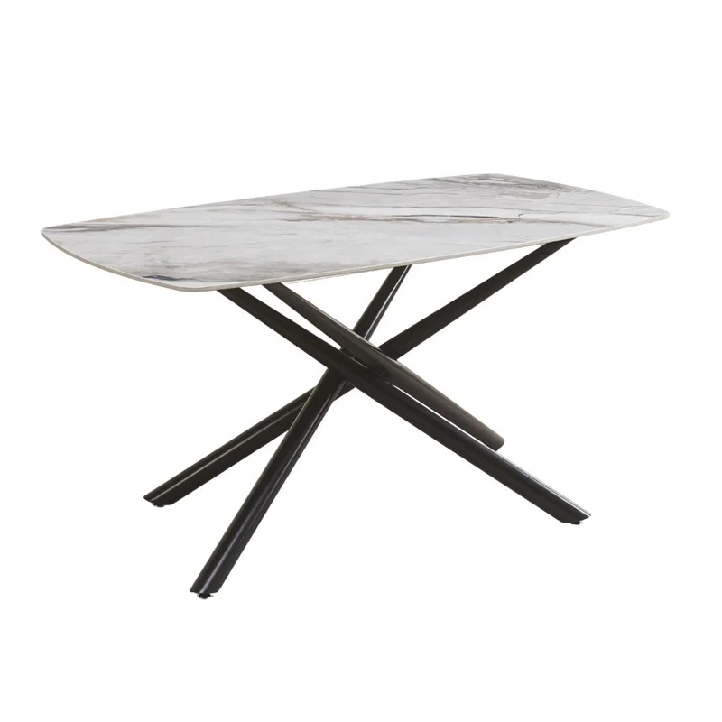 Tavolo con piano in ceramica effetto marmo grigio e gambe in metallo nero 160x90x76H Linus