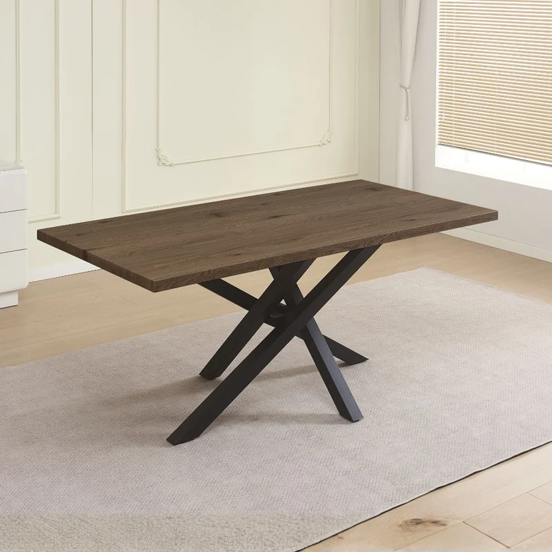 Tavolo fisso con piano in rovere anticato e gambe in metallo nere 180x90x76H Ronan