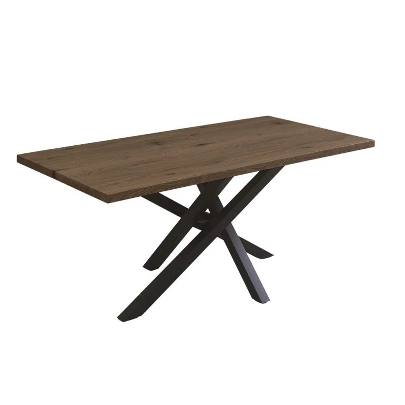 Tavolo fisso con piano in rovere anticato e gambe in metallo nere 180x90x76H Ronan