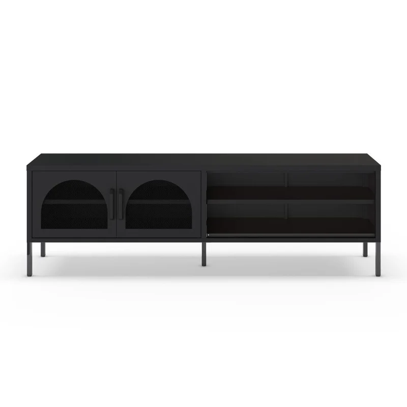 Mobile porta Tv in metallo nero con 2 ante reticolate 160x35x50H Diora