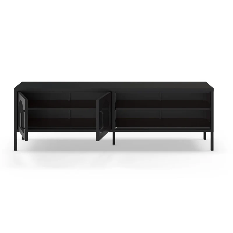 Mobile porta Tv in metallo nero con 2 ante reticolate 160x35x50H Diora