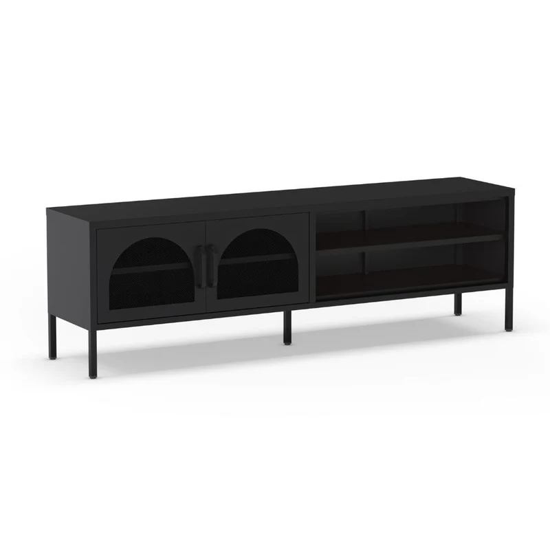 Mobile porta Tv in metallo nero con 2 ante reticolate 160x35x50H Diora