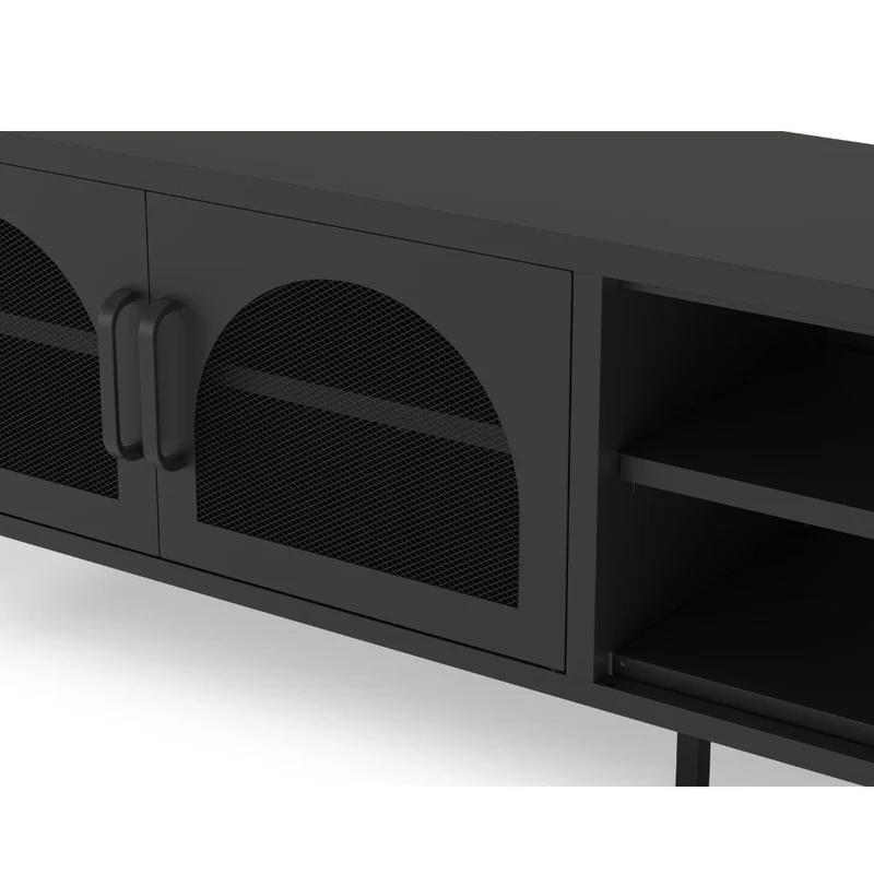 Mobile porta Tv in metallo nero con 2 ante reticolate 160x35x50H Diora