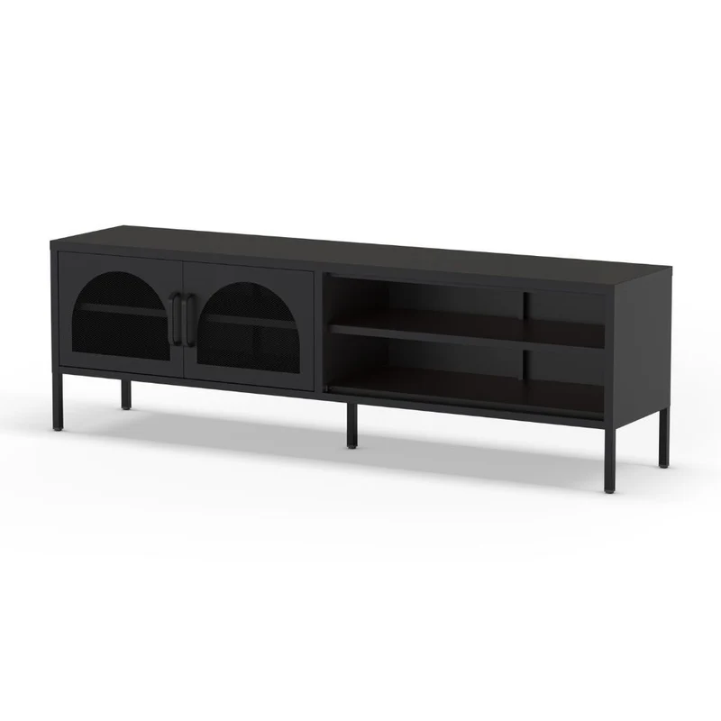 Mobile porta Tv in metallo nero con 2 ante reticolate 160x35x50H Diora