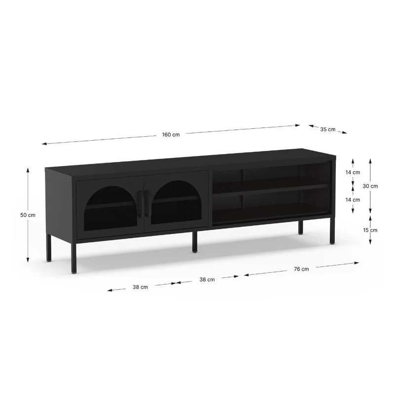Mobile porta Tv in metallo nero con 2 ante reticolate 160x35x50H Diora