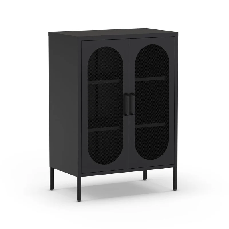 Mobile in metallo nero con ante reticolate 70x40x100H Diora